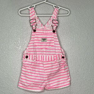 EUC Oshkosh Hot Pink & White Stripped overall shorts size 24mo